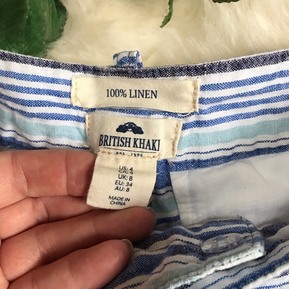 British Khaki 100% Linen Striped Shorts size 4 - Picture 4 of 7